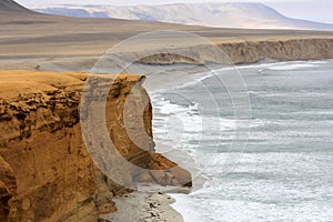 Cliff coast of Atacama desert near Paracas in Peru