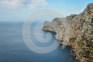 Cliff in the coastline with blue sea