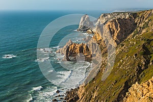 Cliff in the coastline with blue sea