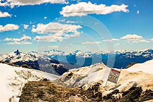 Cliff Danger Sign. A Danger Sign On The Edge Of Cliff On A Hiking Trail on Whistler Mountain