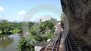 The Cliff of death railway bridge in Kanchanaburi, Thailand.