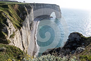 The cliff of Falaise La Manneporte in Etretat, France photo