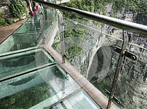 Cliff Glass Sky Walk at Tianmen Mountain, The Heaven`s Gate at Zhangjiagie, Hunan Province, China, Asia