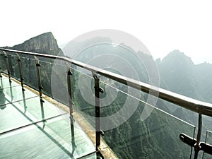 Cliff Glass Sky Walk at Tianmen Mountain, The Heaven`s Gate at Zhangjiagie, Hunan Province, China, Asia