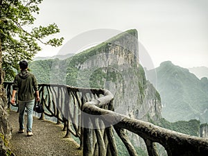 The Cliff Hanging Walkway at Tianmen Mountain, The Heaven`s Gate at Zhangjiagie, Hunan Province, China, Asia