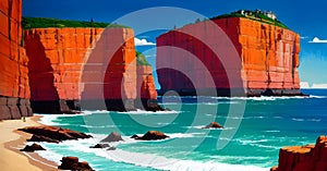 Cliff looking mountains view with sky oceans digital art style illustration canvas AI Generated Nature