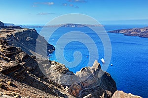 Cliff and rocks of Santorini island, Greece. View on Caldera
