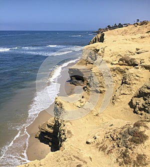 Cliff scene from the Sunset Cliffs Natural park near Ocean Beach, San Diego, California