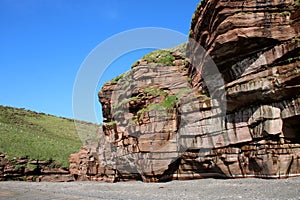 Cliff, shingle beach, Fleswick Bay, St Bees Head