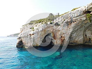 Cliff by the shore in zakynthos island greece