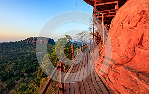 Cliff side wooden bridge at Wat Phu tok, Bueng Kan, Thailand