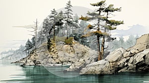 Cliff Sketch: Sublime Wilderness In Traditional Japanese Ink Wash Style