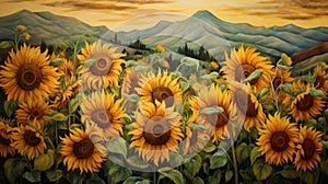 Cliff Of Sunflowers: A Joyous Figurative Oil Painting On Canvas