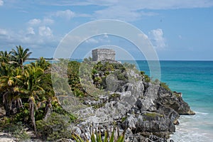 Cliff at Tulum Mexico with Mayan Temple