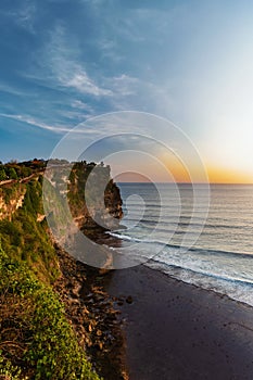 Cliff at at Uluwatu Temple on sunset, Bali Indonesia.