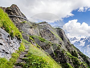 Cliff Walk suspension bridge on the First in the Bernese Alps Switzerland