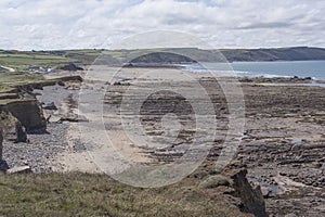 Cliff walk view of Widemouth Bay Cornwall