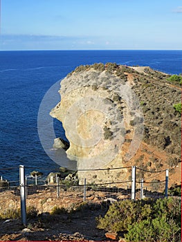 Cliff walking paths above Mediterranean sea in town of Torrenueva Costa southern Spain photo