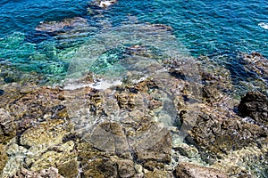Cliffs of Aegean sea in Rethymno, Crete island, Greece