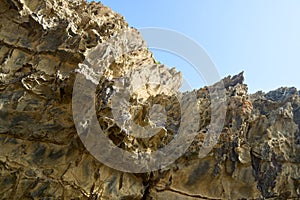 Cliffs in the beach of Amoreira and Aljezur river near Aljezur in Algarve, south of Portugal