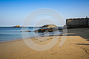 Cliffs, beach and sea in Saint-Malo city, Brittany, France