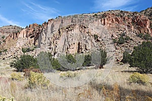 Cliffs and countryside at Bandelier National Monument, New Mexico photo
