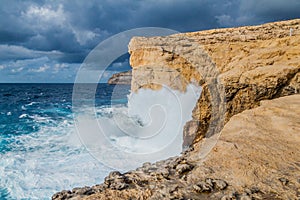 Cliffs of Dwejra, location of the collapsed Azure Window on the island of Gozo, Mal