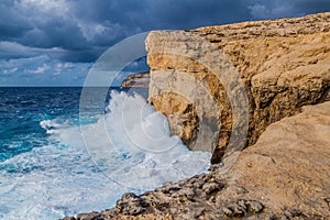 Cliffs of Dwejra, location of the collapsed Azure Window on the island of Gozo, Mal