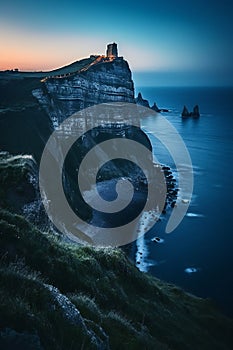 The cliffs of Etretat at sunset, Normandy, France