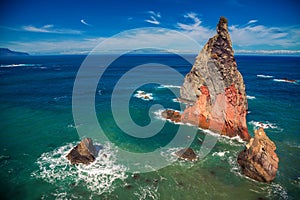 Cliffs of extinct lava at the Ponta de Sao Lourenco