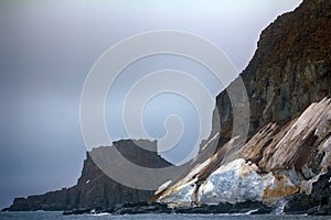 cliffs, glaciers and snowfields Rudolf island