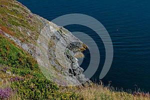 Cliffs of Howth, Ireland. View from the cliff walk down to the sea