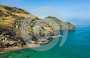 Cliffs jutting into the ocean near Tintagel Cornwall