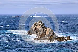 The cliffs at Lands End and Longships lighthouse in Cornwall, UK England