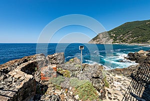 Cliffs and Mediterranean Sea in Framura - Liguria Italy