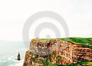 Cliffs of Moher by Atlantic Ocean in West Ireland with copy space.