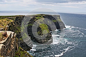 Cliffs of Moher at Hags Head where the Atlantic ocean and Liscanor Bay meet