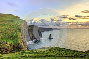 Cliffs of Moher at sunset in Ireland.