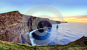 Cliffs of Moher at sunset in Ireland.