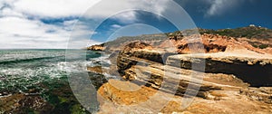 Cliffs and ocean.  Panoramic view Sunset Cliffs Natural Park at Point Loma in San Diego, California