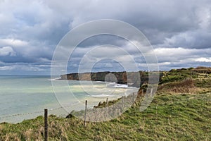 The cliffs at Pointe du Hoc on the Normandy coast the Americans had to climbe with rope ladders during the landing in 1944