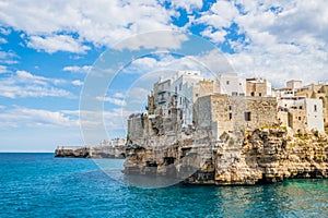 Cliffs of Polignano a Mare on a warm and sunny day, Puglia, Italy