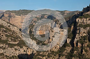 Cliffs and ravines in the Natural Park of the Mountains and Canyons of Guara.