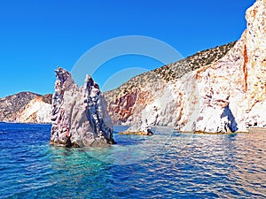 The cliffs and rock formations of Polyaigos, an island of the Greek Cyclades