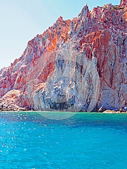 The cliffs and rock formations of Polyaigos, an island of the Greek Cyclades