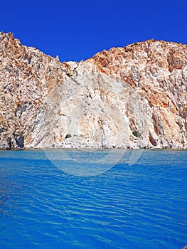 The cliffs and rock formations of Polyaigos, an island of the Greek Cyclades