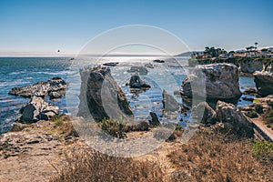 Cliffs, Rocks, Arches, and Flock of Birds, California Central Coast