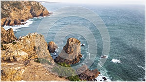 Cliffs and rocks and the Atlantic. Cabo da Roca, Portugal, the farthest western point of Europe.