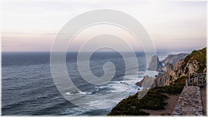 Cliffs and rocks and the Atlantic. Cabo da Roca, Portugal, the farthest western point of Europe.