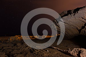 A starry night on the rugged cliffs on the Mediterranean coast.